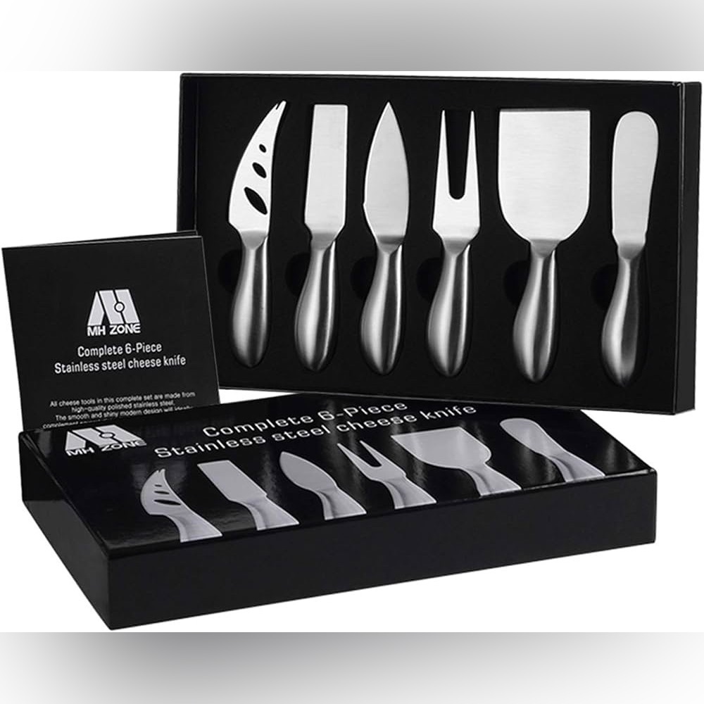 MH ZONE Cheese Knife Set 6 Pieces Stainless Steel Slicer Cutter Knives Gift